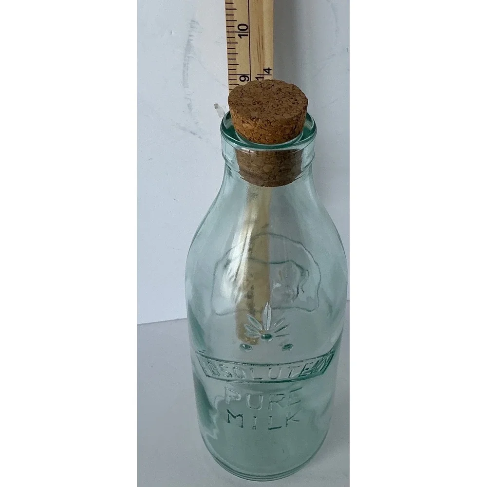 Vintage Milk Bottle Embossed Cow Absolutely Pure Milk‎ Italy Green Glass